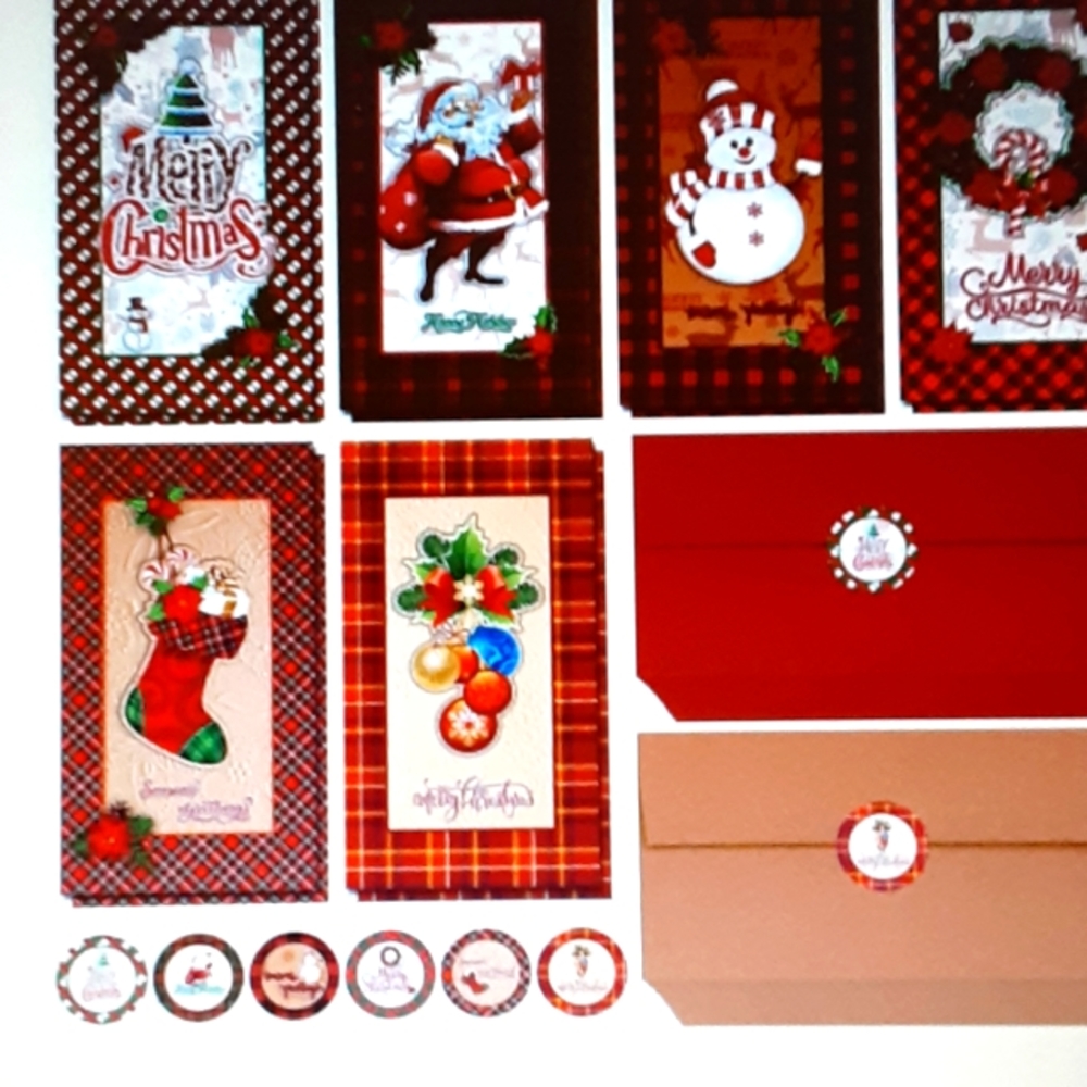 48 sets 6 buffalo plaid design Merry Christmas money card holders envelopes New…